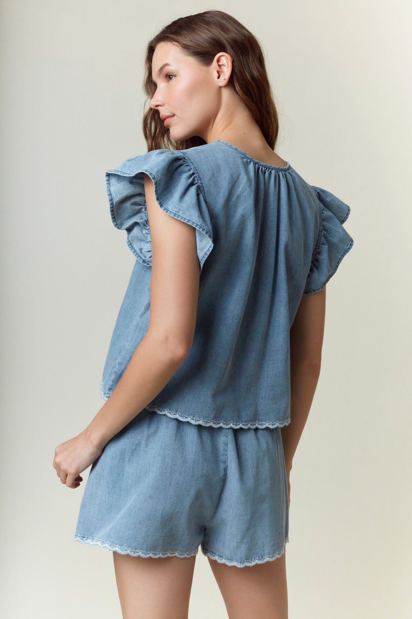 Tessa Washed Lightweight Denim Embroidery Shorts - Westly