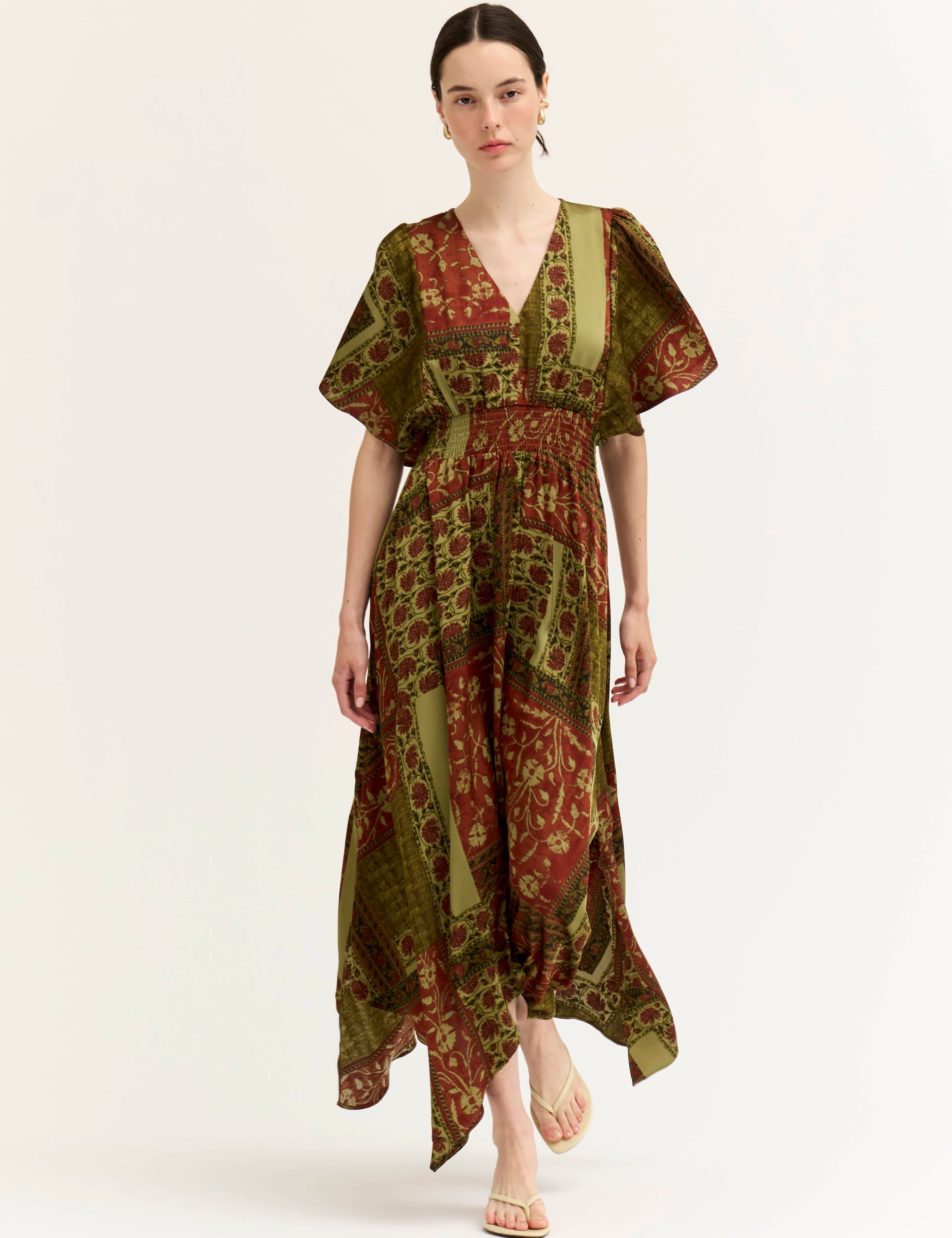 Tessera Asymmetric Print Maxi Dress in Red Brown, photo 1