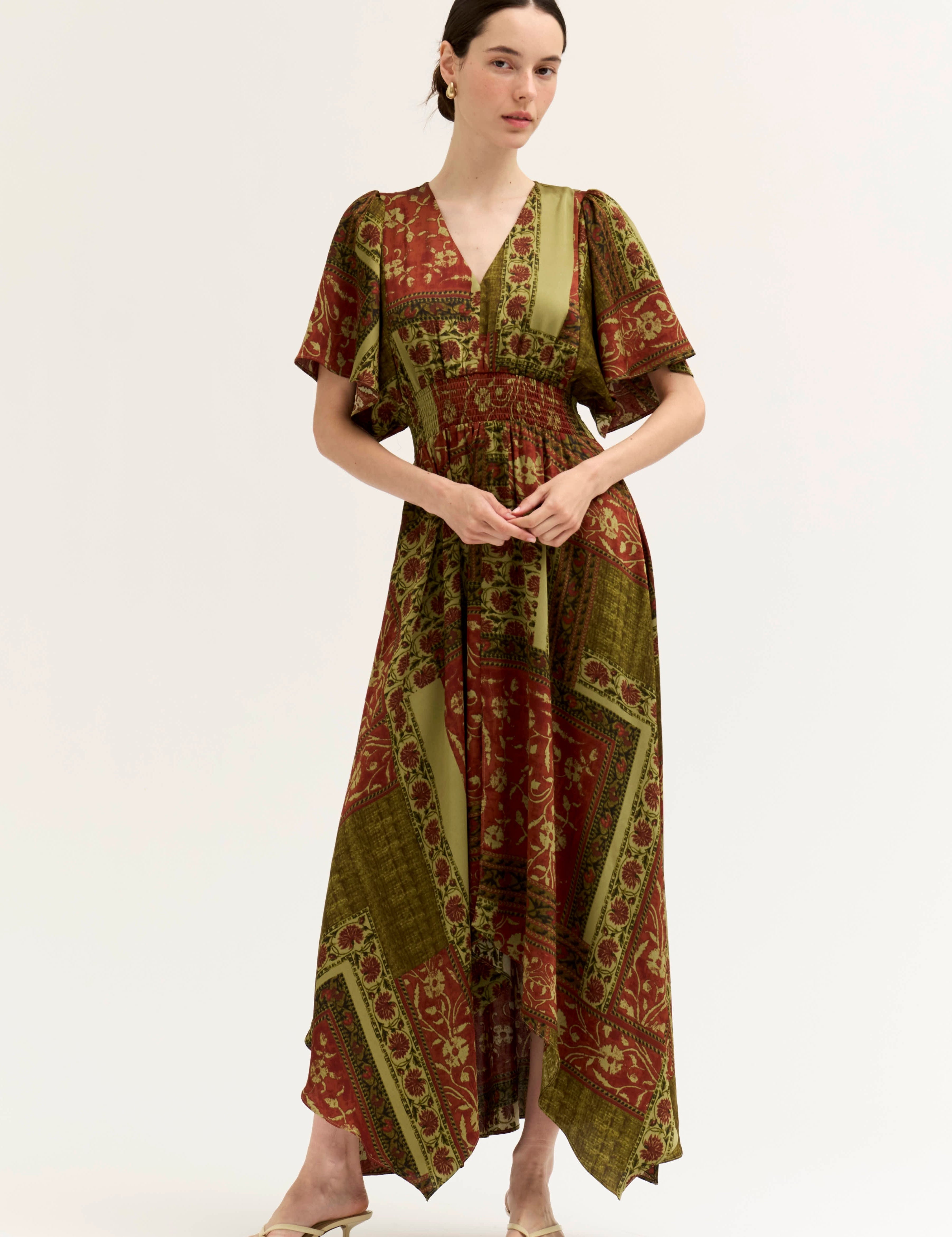 Tessera Asymmetric Print Maxi Dress in Red Brown, photo 2