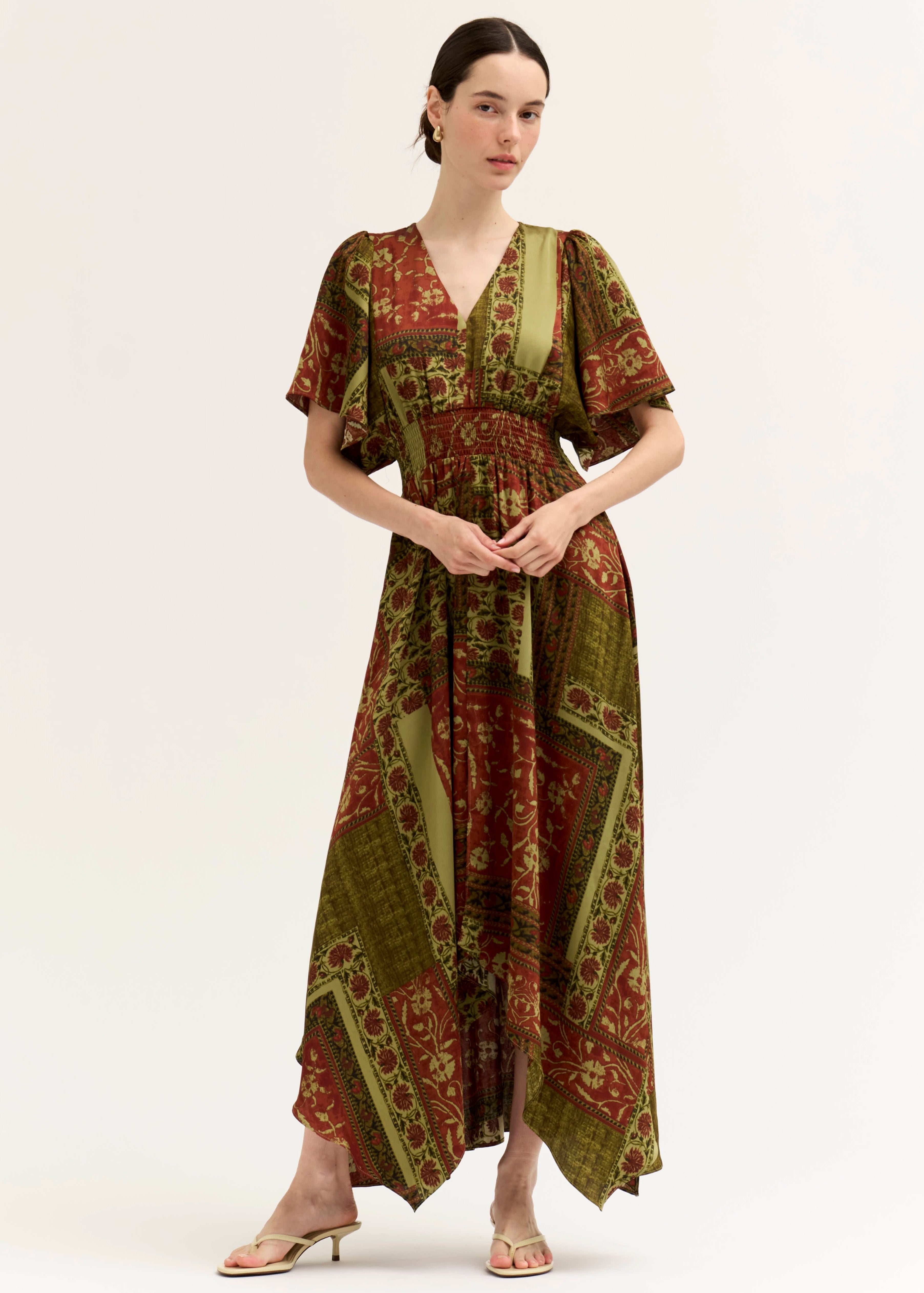 Tessera Asymmetric Print Maxi Dress in Red Brown, photo 2