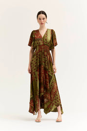 Tessera Asymmetric Print Maxi Dress in Red Brown, photo 3
