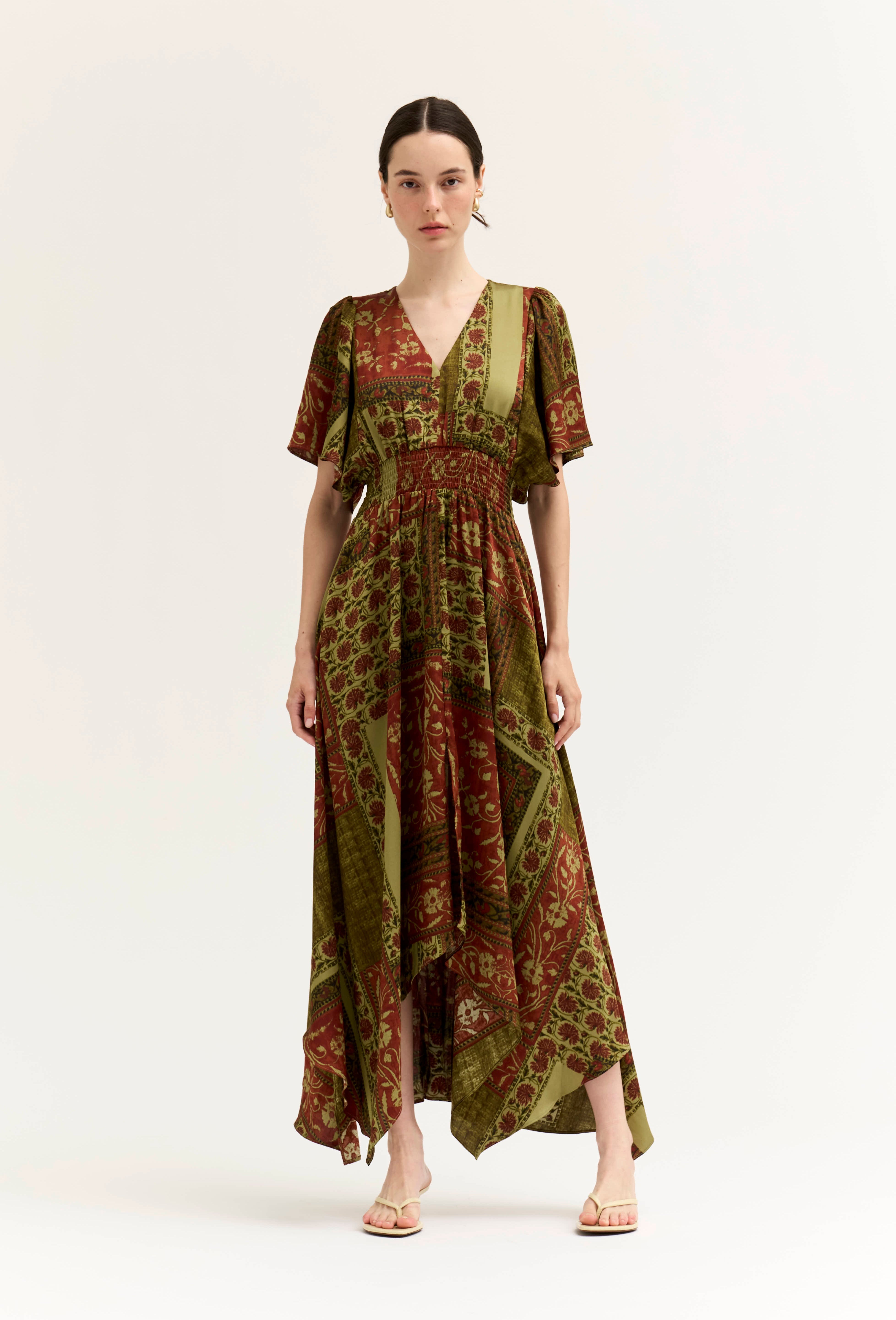 Tessera Asymmetric Print Maxi Dress in Red Brown, photo 3