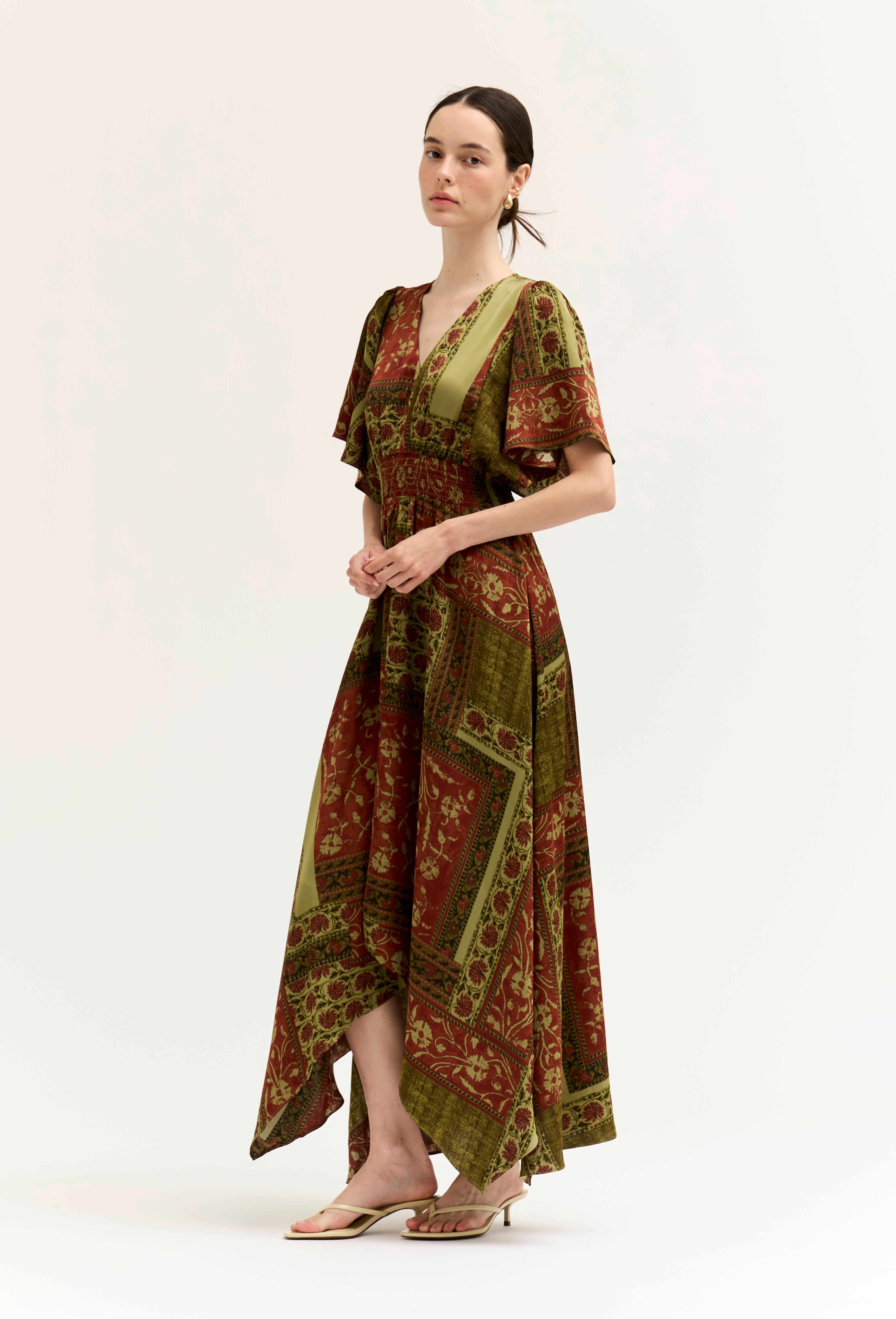 Tessera Asymmetric Print Maxi Dress in Red Brown, photo 4