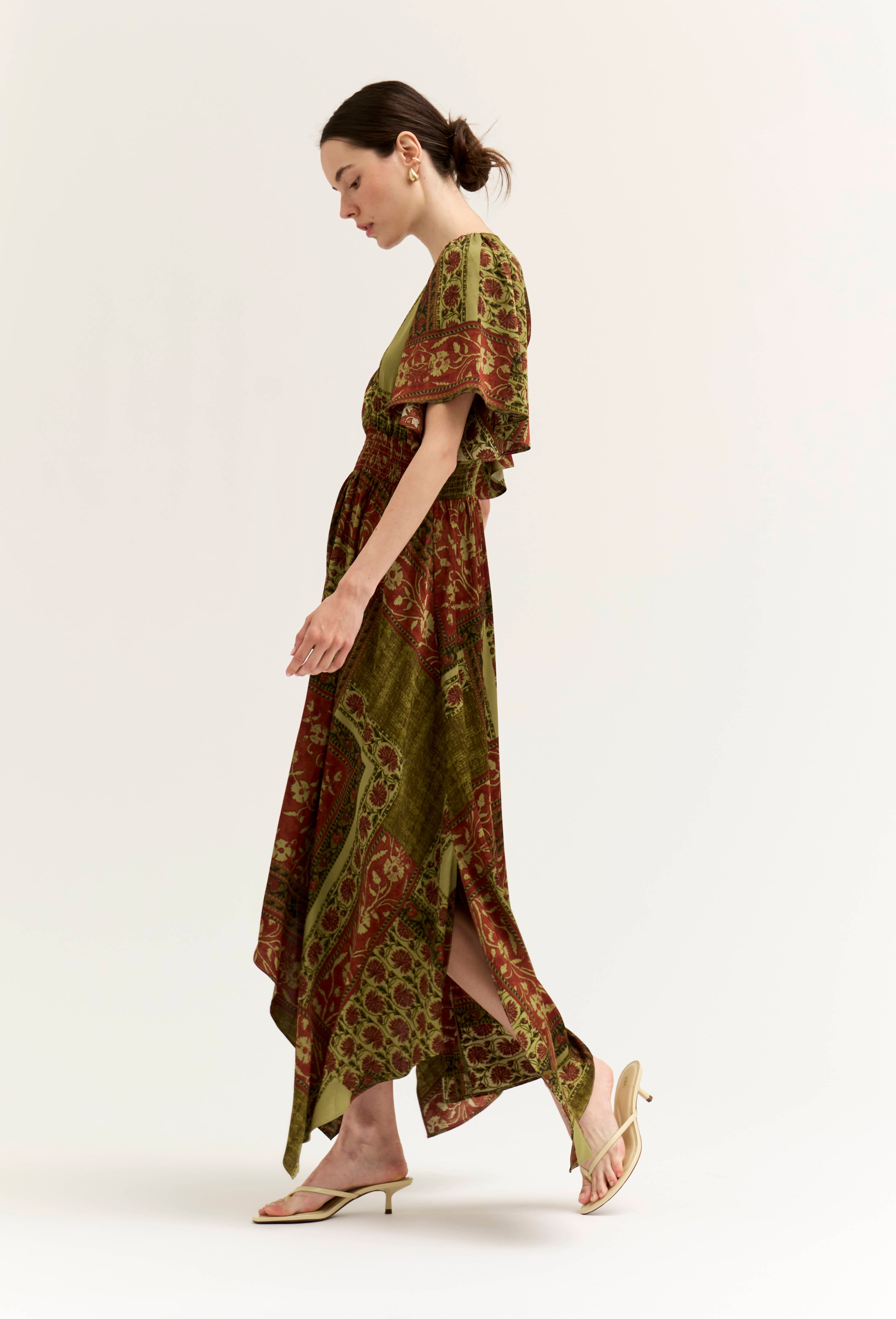Tessera Asymmetric Print Maxi Dress in Red Brown, photo 5