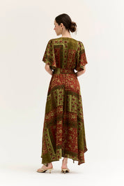 Tessera Asymmetric Print Maxi Dress in Red Brown, photo 6