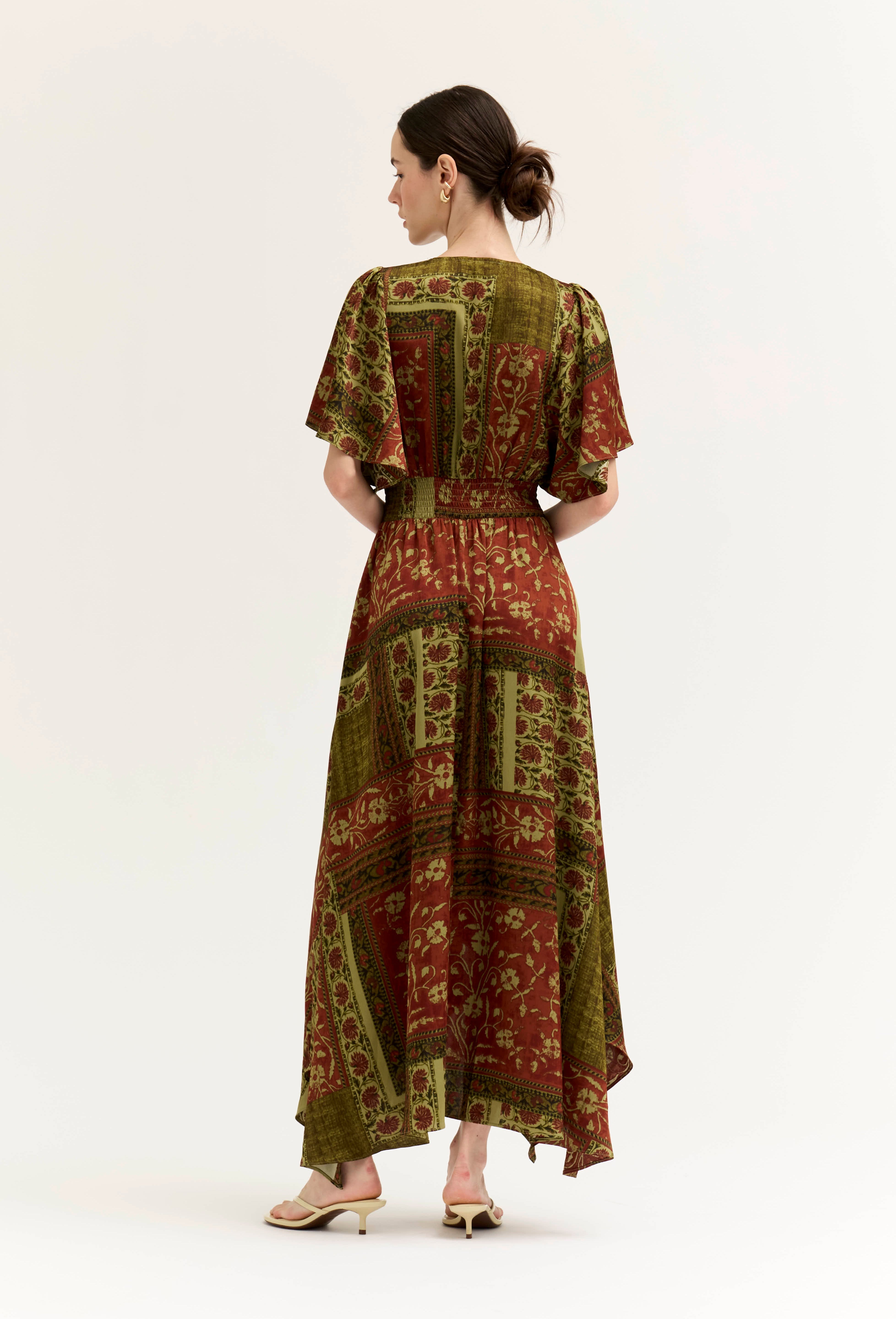 Tessera Asymmetric Print Maxi Dress in Red Brown, photo 6