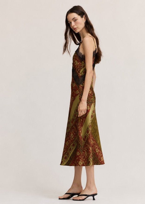 Tessera Lace Trim Satin Slip Dress - Westly