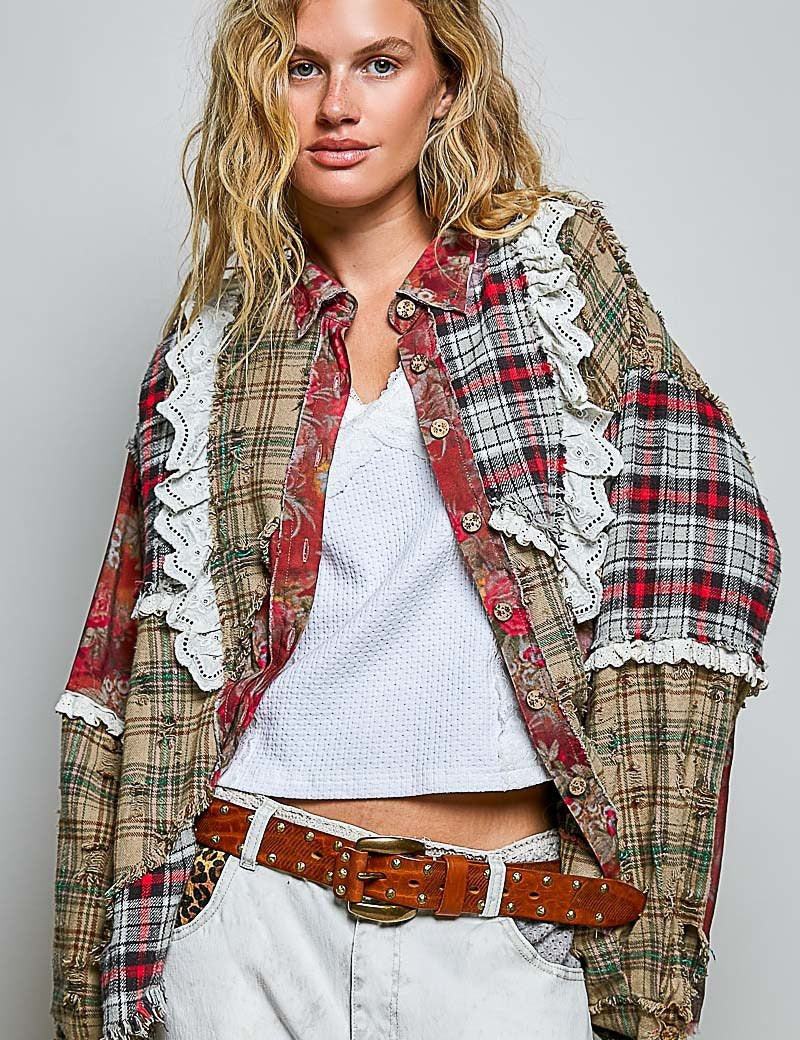 The Artisan Mixed Plaid Patchwork Shacket - Westly