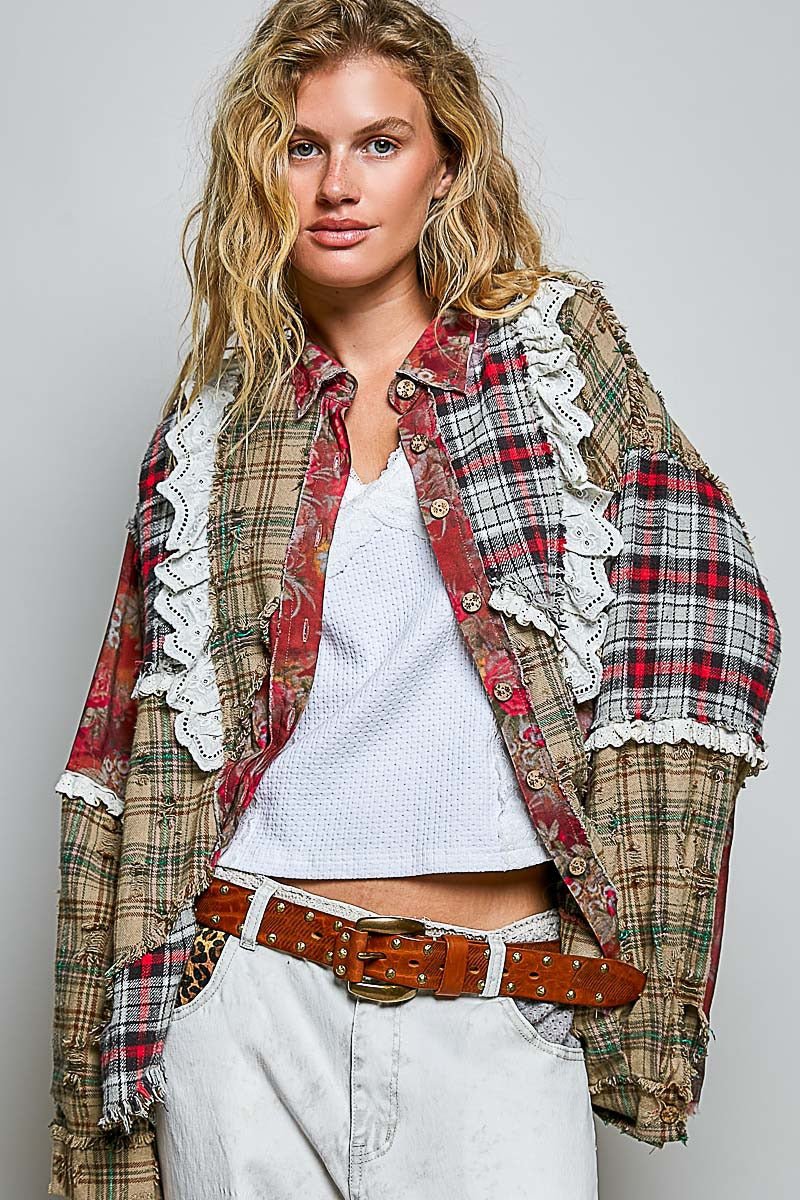 The Artisan Mixed Plaid Patchwork Shacket - Westly