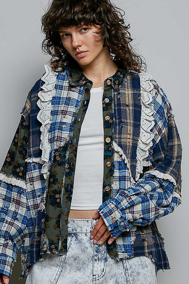 The Artisan Mixed Plaid Patchwork Shacket - Westly