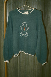 The Bakehouse Contrast Stitch Gingerbread Sweater in Green Ivory — product photo 05