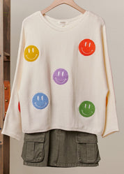 The Bright Side Colorful Smiley Oversized Knit - Westly