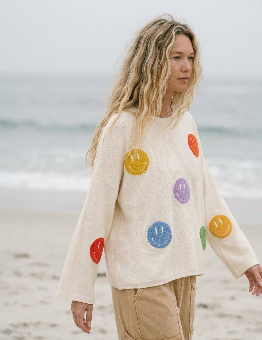 The Bright Side Colorful Smiley Oversized Knit - Westly