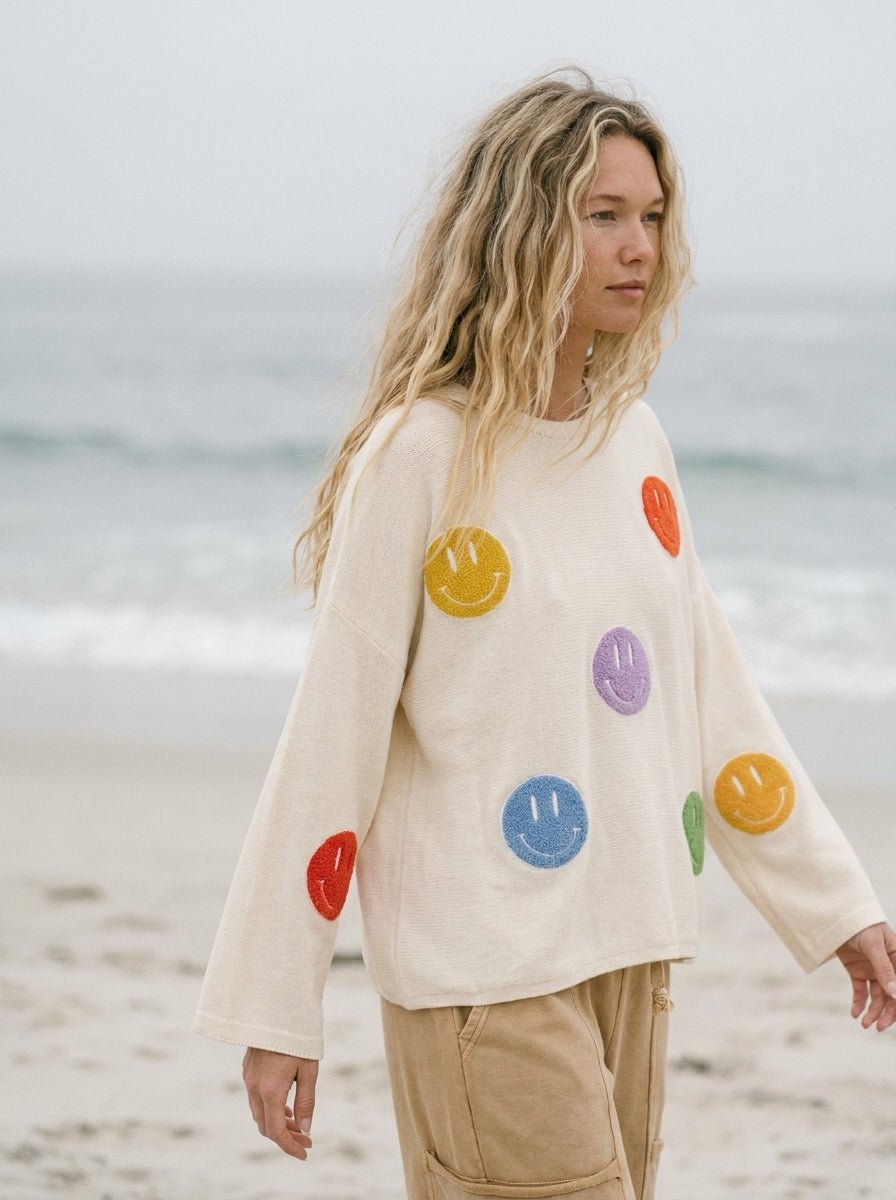 The Bright Side Colorful Smiley Oversized Knit - Westly