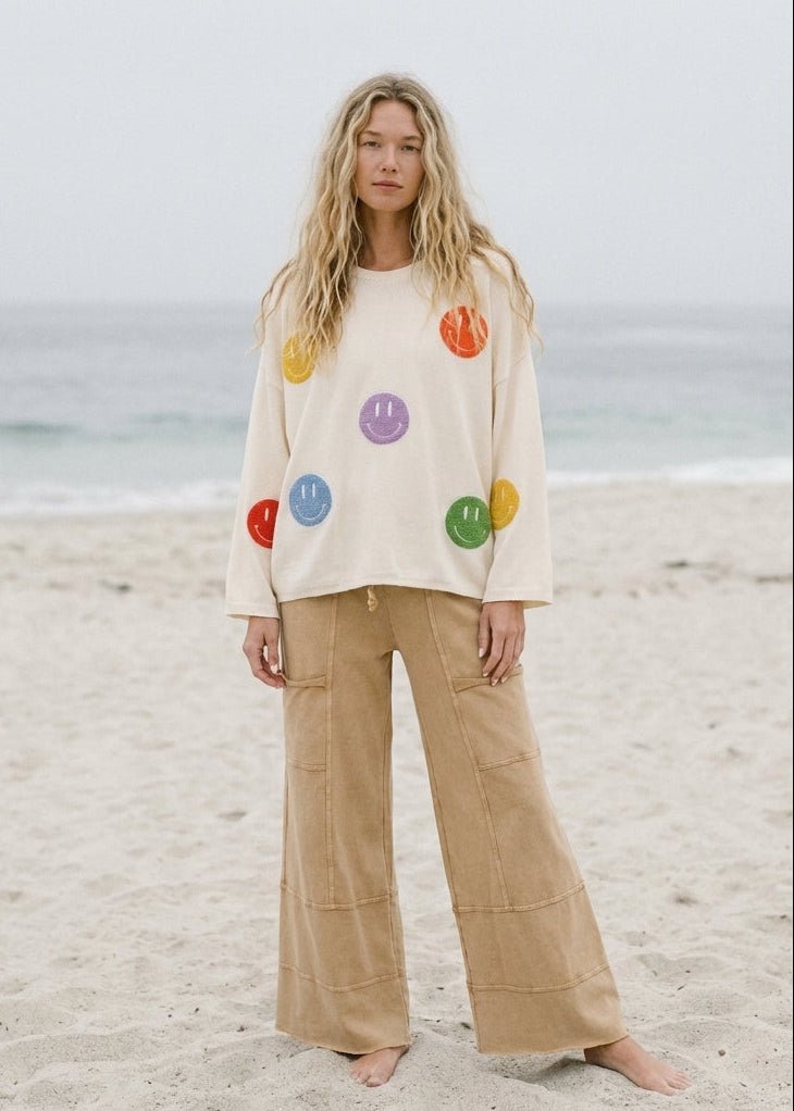 The Bright Side Colorful Smiley Oversized Knit - Westly