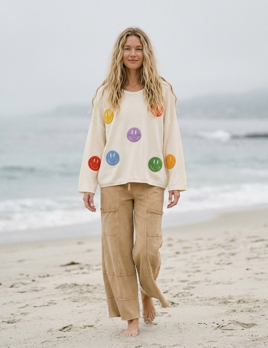 The Bright Side Colorful Smiley Oversized Knit - Westly