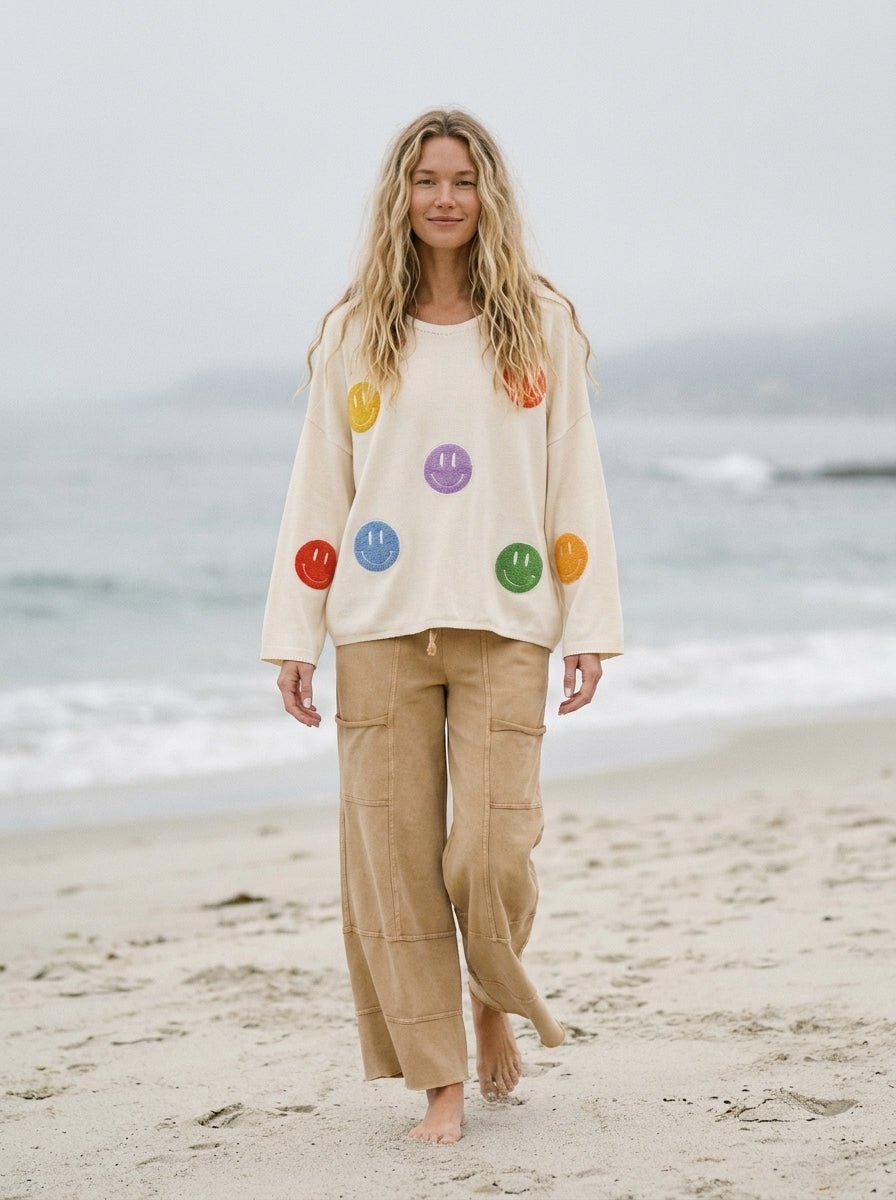 The Bright Side Colorful Smiley Oversized Knit - Westly