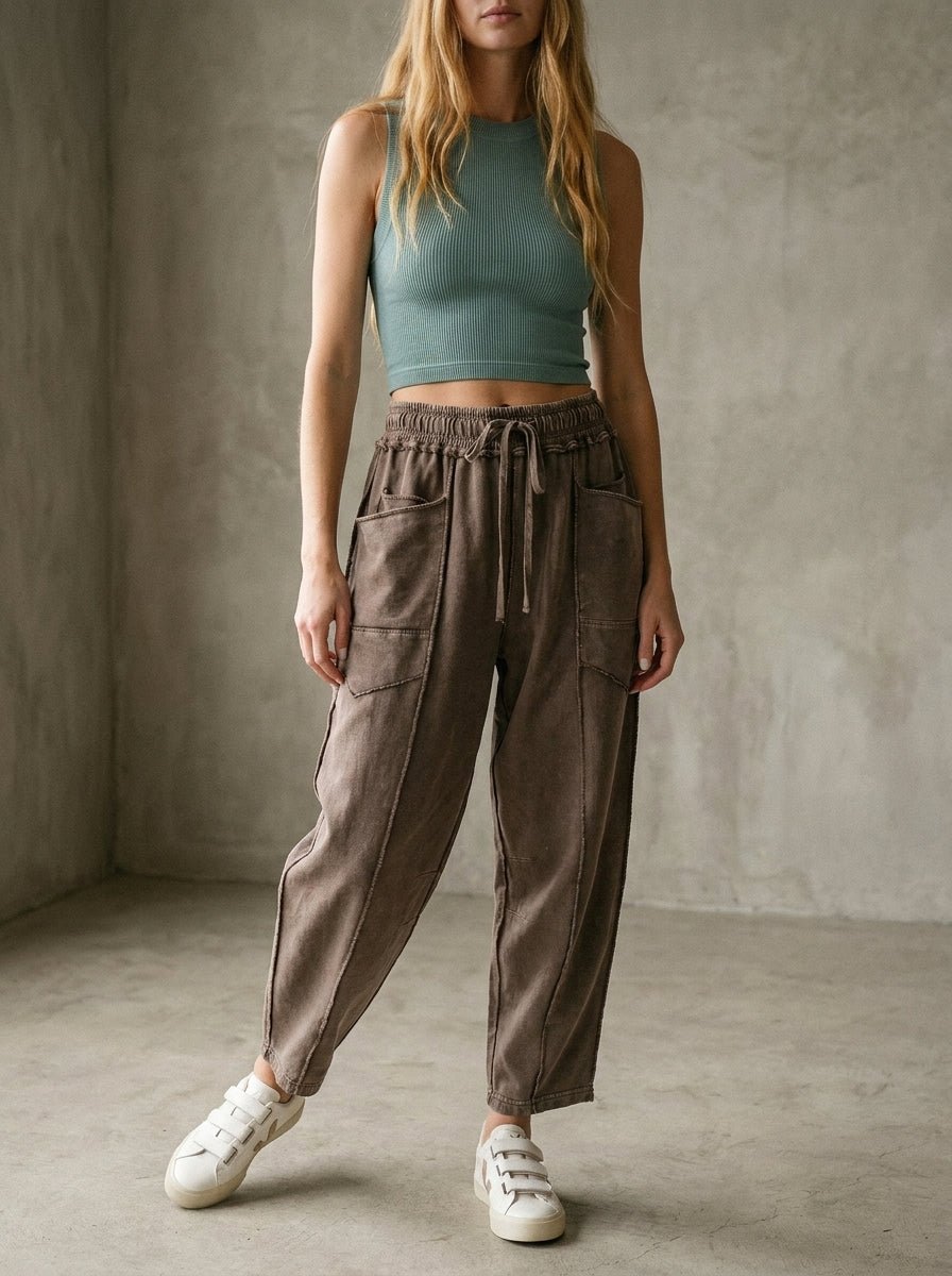 The Essential Mineral Washed Terry Knit Barrel Pants - Westly