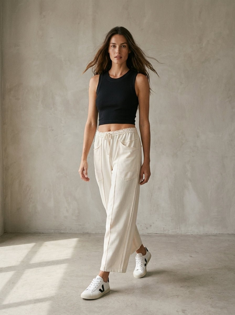 The Essential Mineral Washed Terry Knit Barrel Pants - Westly