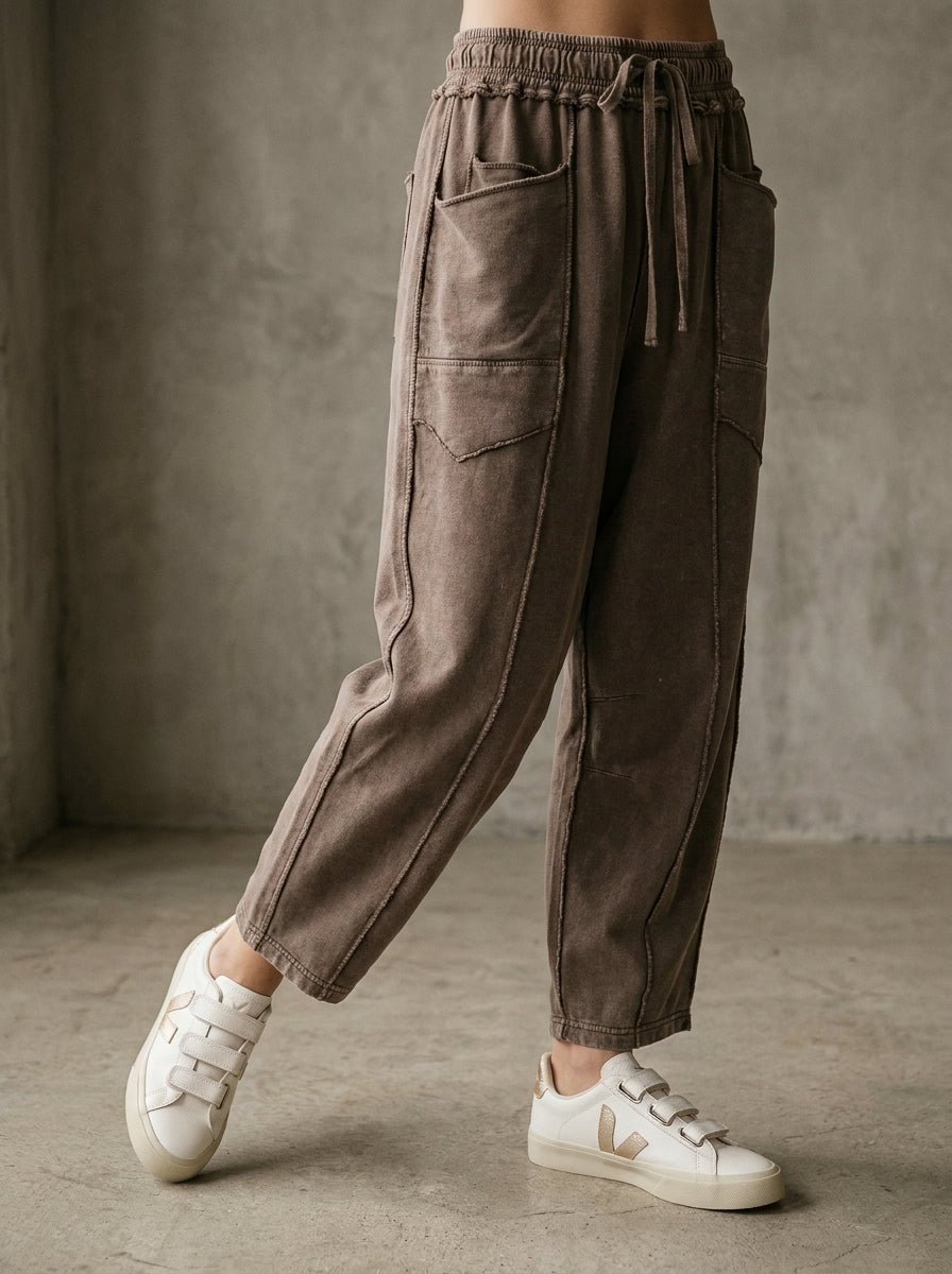 The Essential Mineral Washed Terry Knit Barrel Pants - Westly