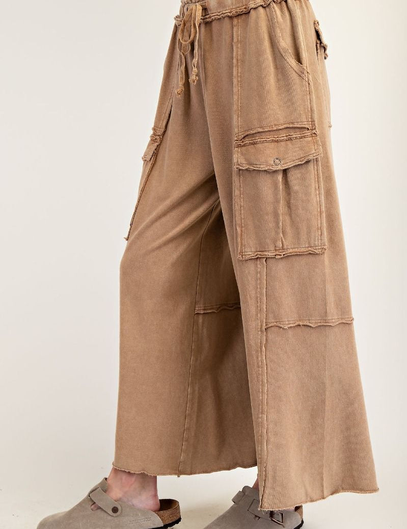 The Essential Mineral Washed Wide Leg Terry Cargo Pants - Westly
