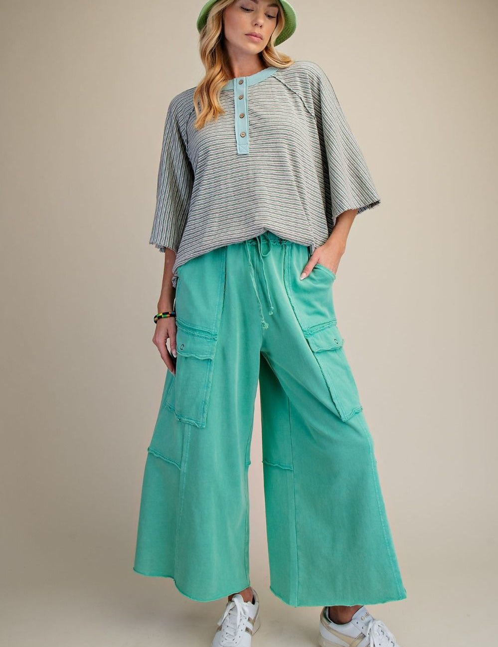 The Essential Mineral Washed Wide Leg Terry Cargo Pants - Westly