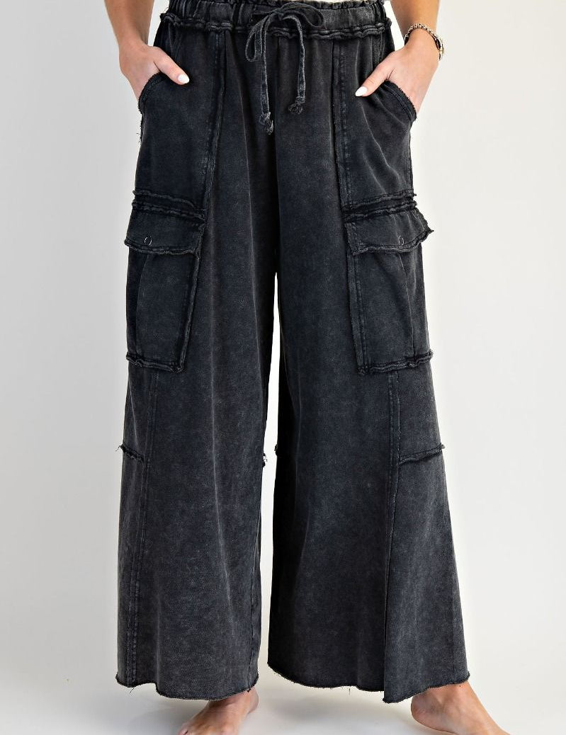 The Essential Mineral Washed Wide Leg Terry Cargo Pants - Westly