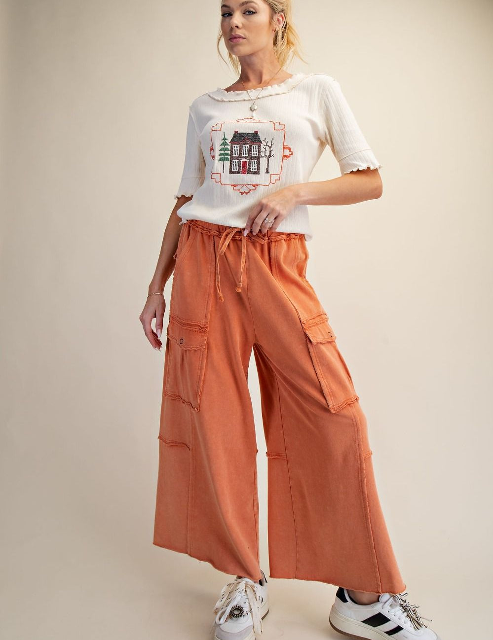 The Essential Mineral Washed Wide Leg Terry Cargo Pants - Westly