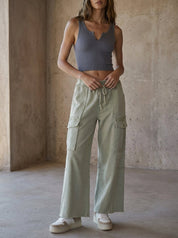 The Essential Mineral Washed Wide Leg Terry Cargo Pants - Westly