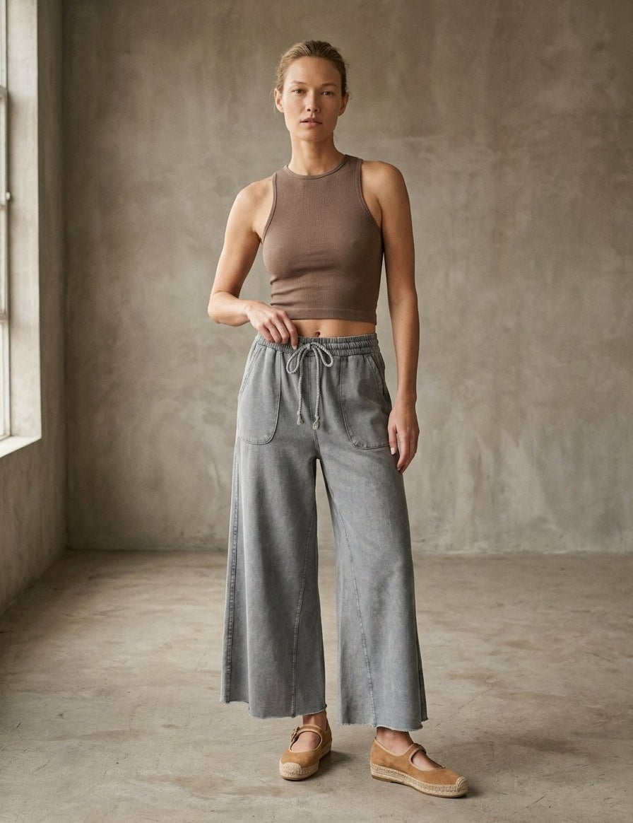 The Essential Washed Terry Knit Wide-Leg Pants - Westly