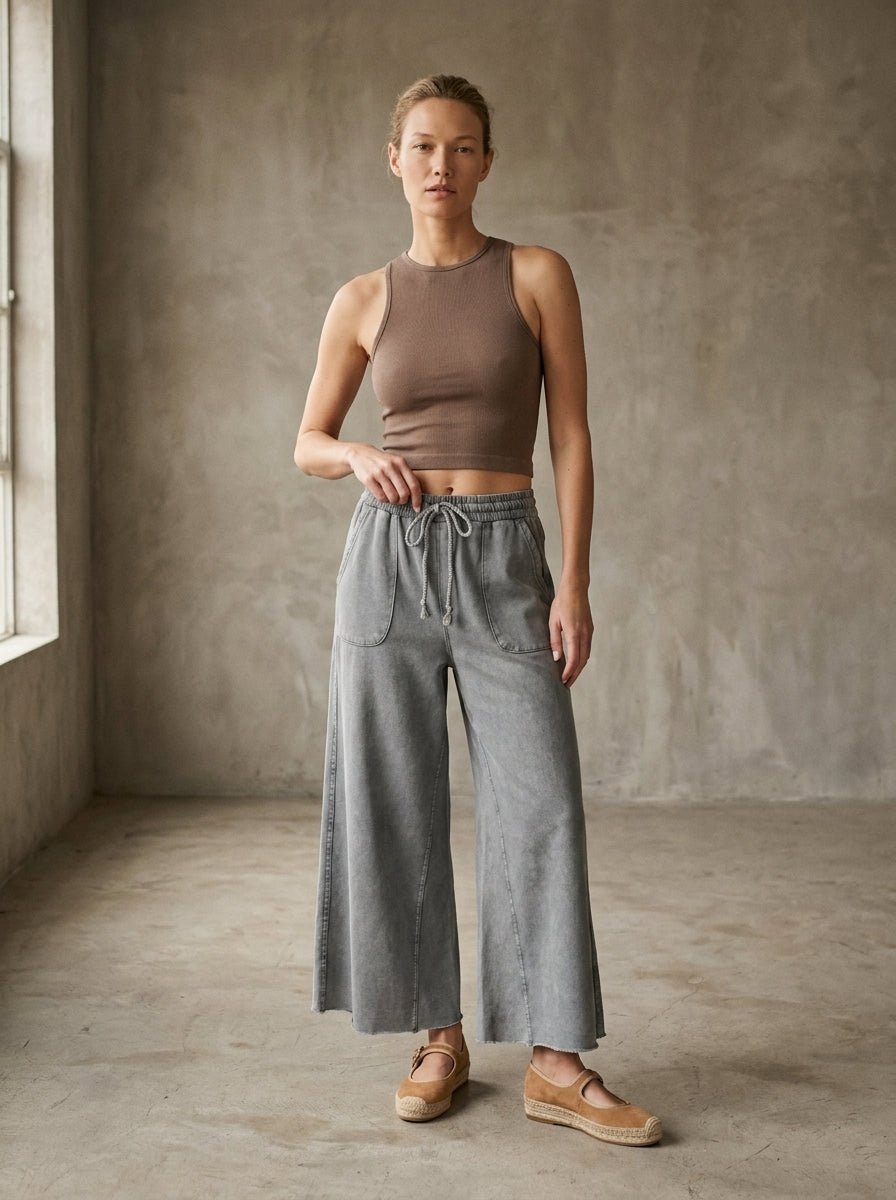 The Essential Washed Terry Knit Wide-Leg Pants - Westly