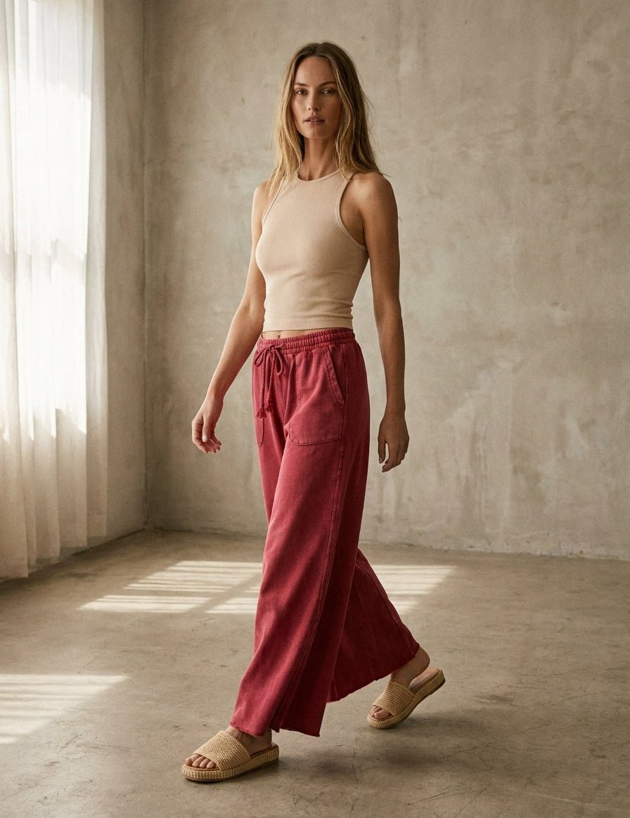 The Essential Washed Terry Knit Wide-Leg Pants - Westly