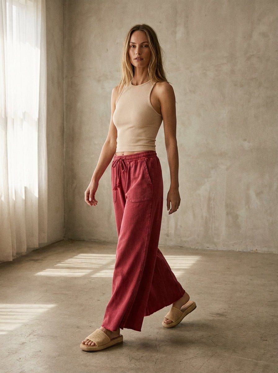 The Essential Washed Terry Knit Wide-Leg Pants - Westly