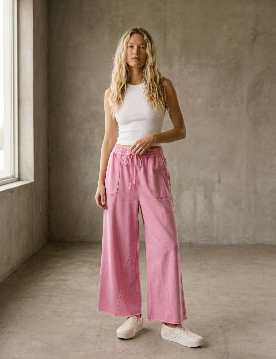 The Essential Washed Terry Knit Wide-Leg Pants - Westly