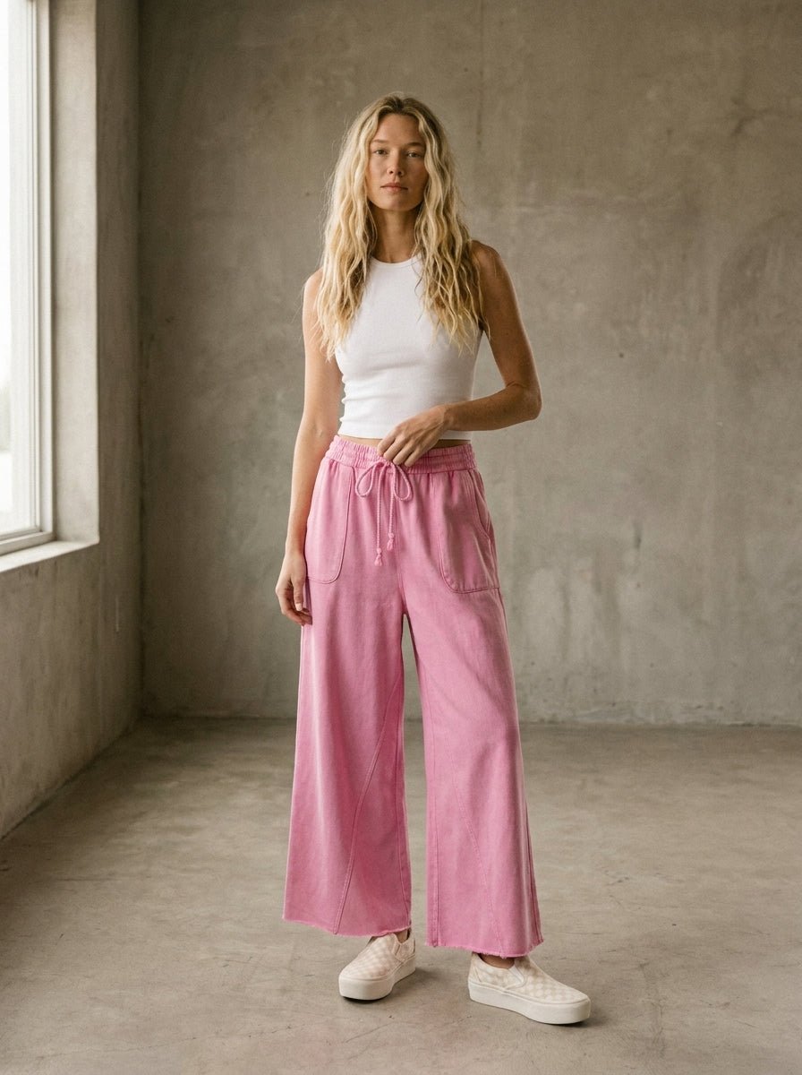 The Essential Washed Terry Knit Wide-Leg Pants - Westly