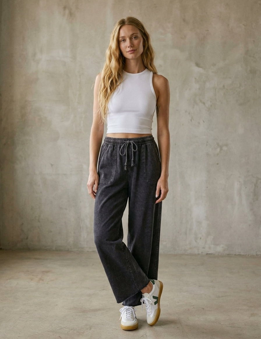 The Essential Washed Terry Knit Wide-Leg Pants - Westly