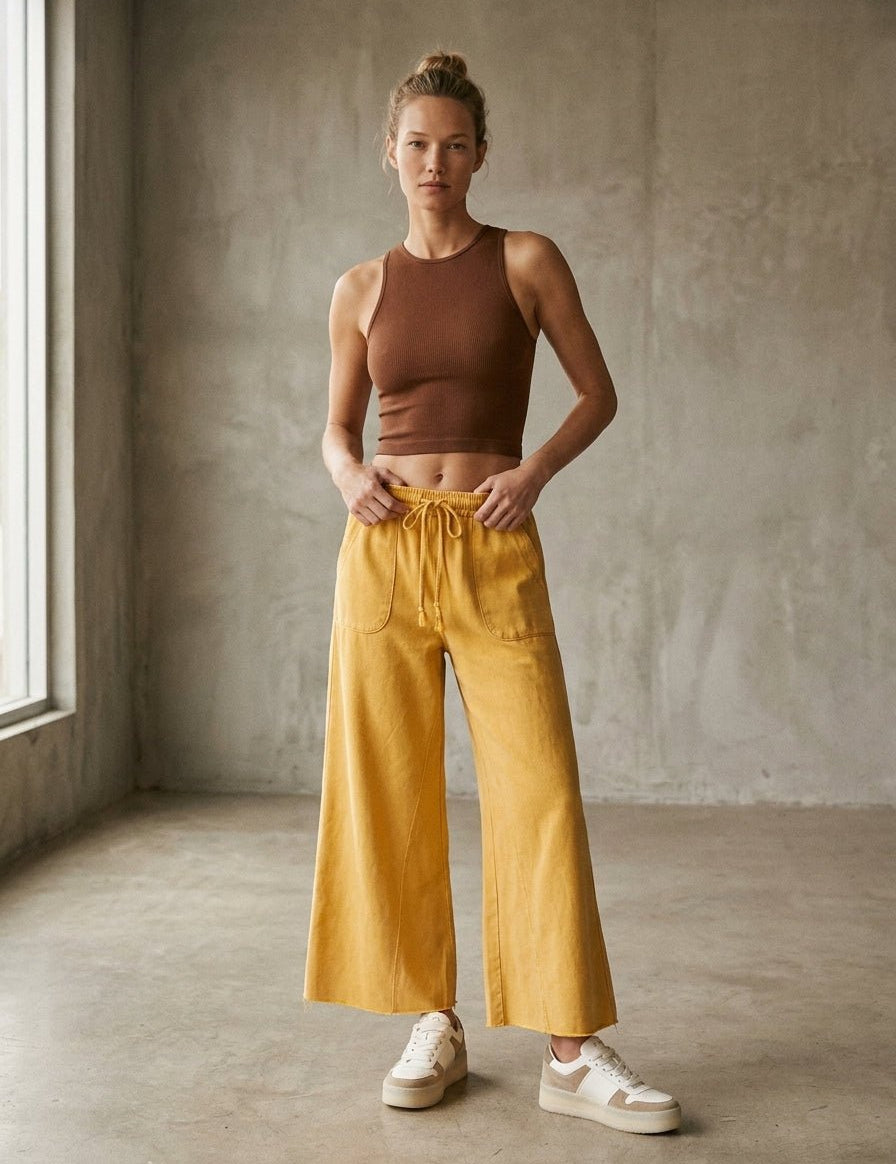 The Essential Washed Terry Knit Wide-Leg Pants - Westly