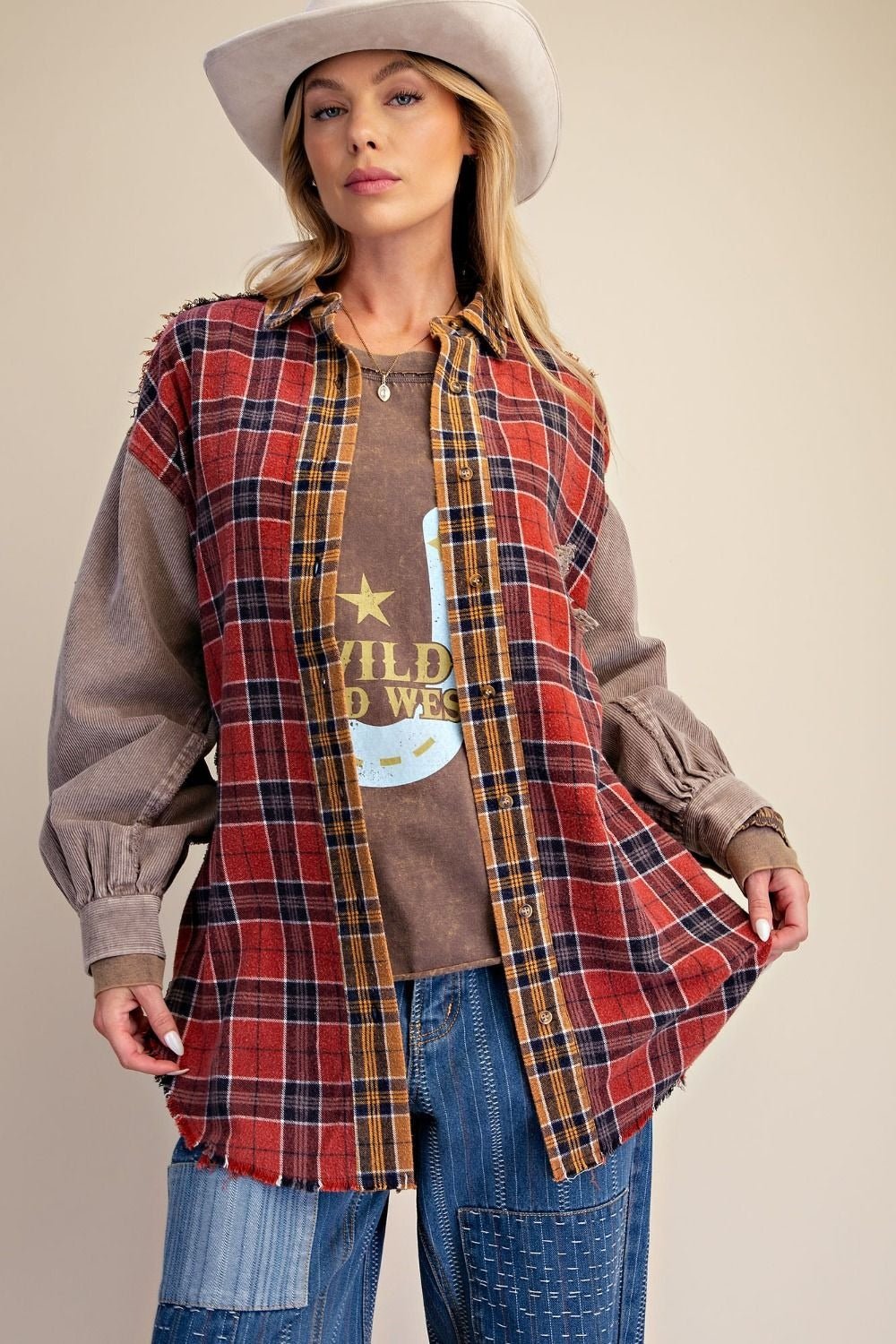 The Long Haul Oversized Washed Plaid Shacket - Westly