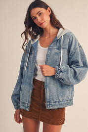 The Weekender Vintage Washed Denim Hooded Bomber Jacket - Westly