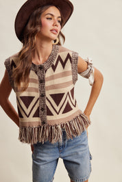 Tierra Fringe Knit Vest - Mocha