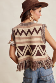 Tierra Fringe Knit Vest - Mocha