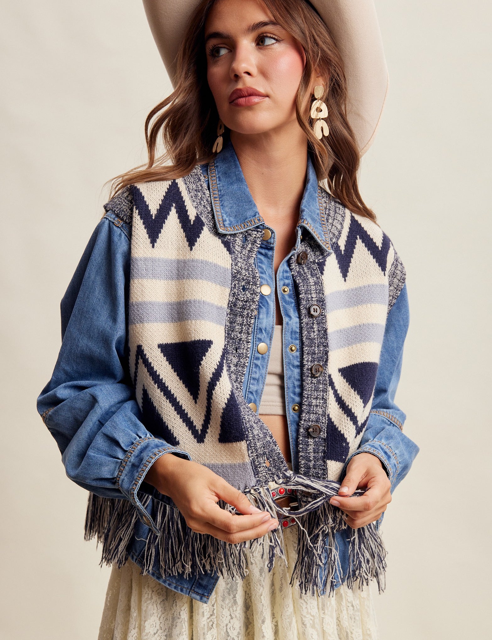 Tierra Fringe Knit Vest - Navy