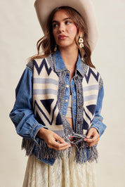 Tierra Fringe Knit Vest - Navy