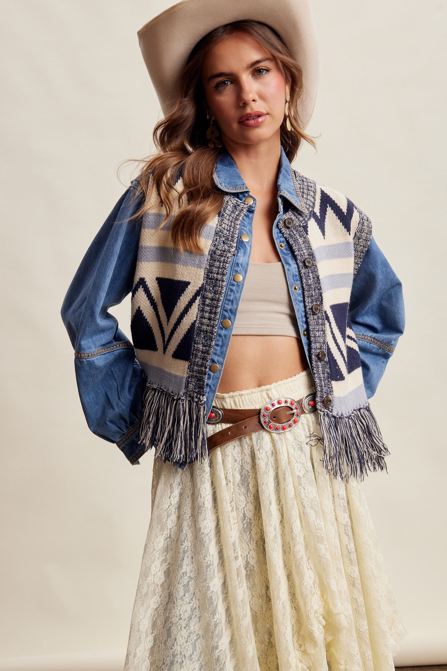 Tierra Fringe Knit Vest - Navy