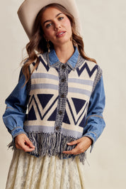 Tierra Fringe Knit Vest - Navy