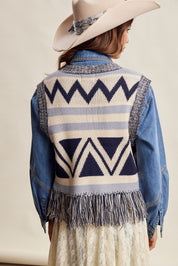 Tierra Fringe Knit Vest - Navy