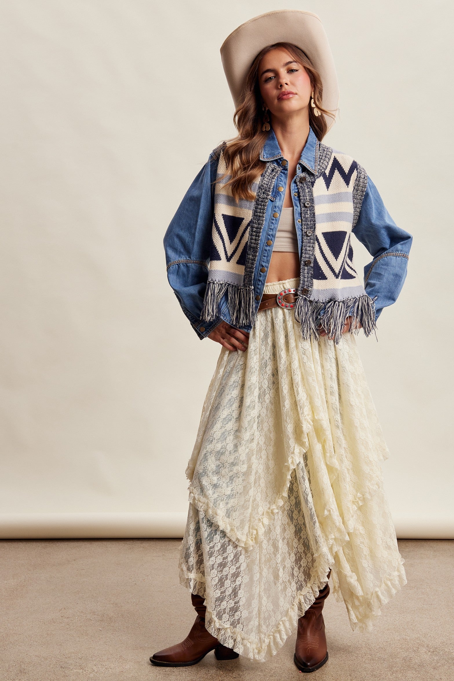 Tierra Fringe Knit Vest - Navy