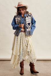 Tierra Fringe Knit Vest - Navy