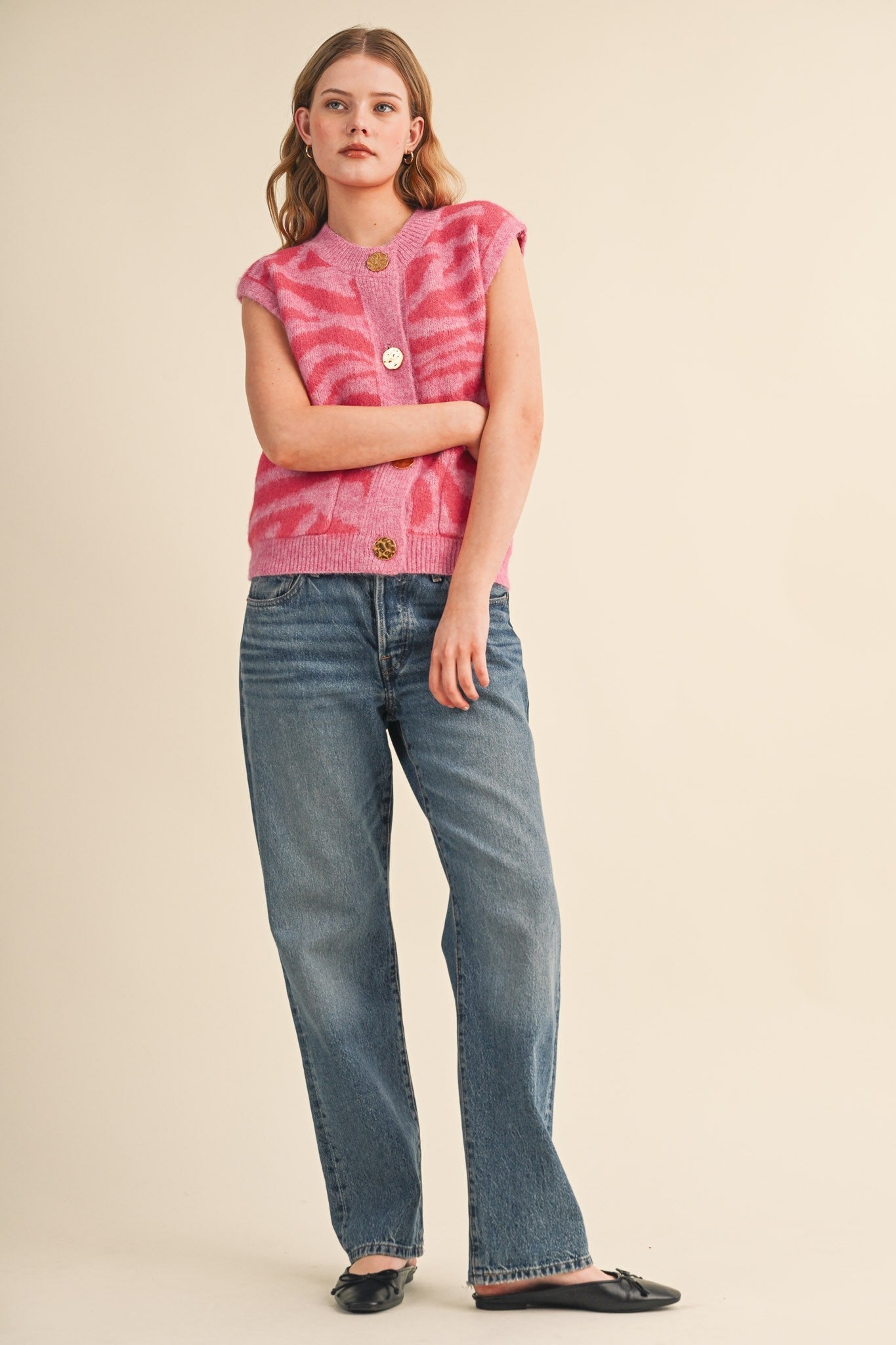 Tiger Lily Button Front Sweater Vest - Westly