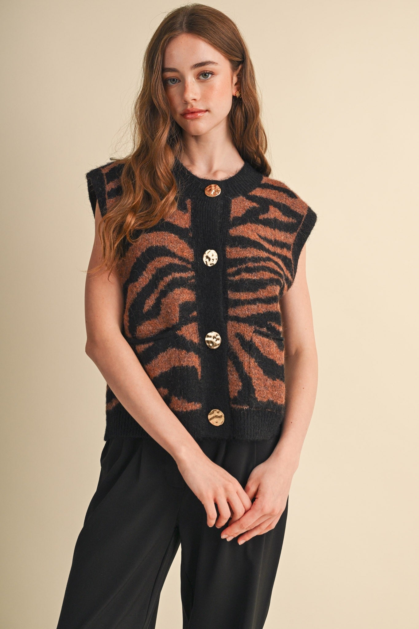Tiger Lily Button Front Sweater Vest - Westly